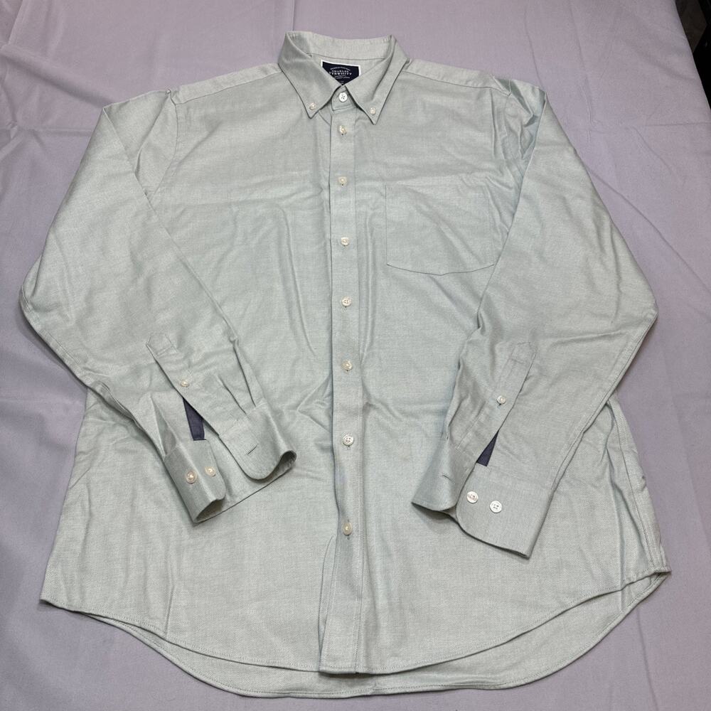 CHARLES TYRWHITT Shirt Mens Large‎ Green Slim Fit Textured Business Office